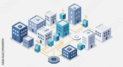 City infrastructure with connected buildings.