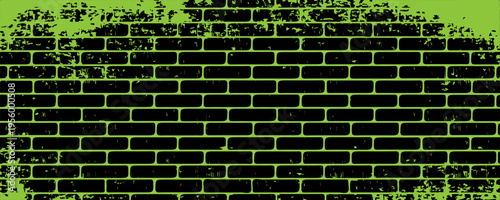 Black and Green Grunge Brick Wall Background, Distressed Urban Texture with Paint Splatter Effect. vector illustration