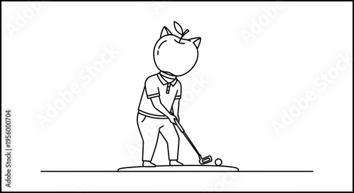 Apple Head Golfer Playing Golf - Line Art Animation