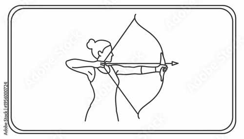 Archer Woman Aiming Bow and Arrow, Focused Concentration, Sport Silhouette