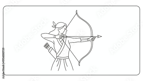 Archer Woman Drawing Bow and Arrow, Aiming Target, Ancient Warrior, Sport, Skill, Focus