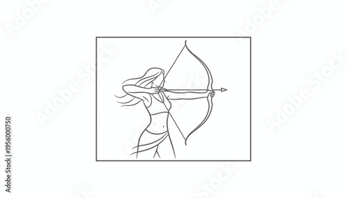 Archer Woman Drawing Bow Arrow Silhouette Line Art