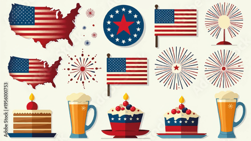 Set of 12 USA Independence Day icons vector