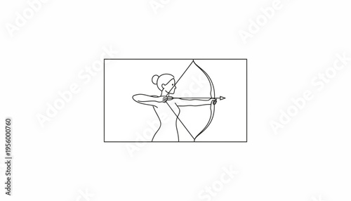 Archer Woman Drawing Bow Arrow Silhouette Line Art