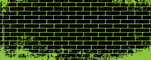 Black and Green Grunge Brick Wall Background, Distressed Urban Texture with Paint Splatter Effect. vector illustration