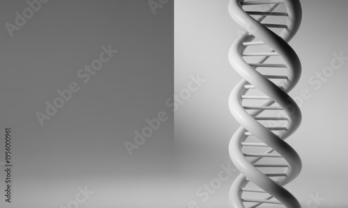 Grayscale DNA double helix model on a gradient background