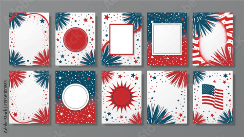 Set of 8 patriotic photo frames vector
