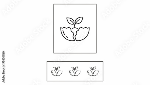 New Life Emerging: Sprout Breaking Out of Cracked Eggshell, Symbol of Growth and Renewal