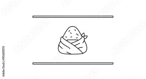 Onigiri Rice Ball Wrapped in Nori Seaweed, Japanese Food Icon, Minimalist Line Art