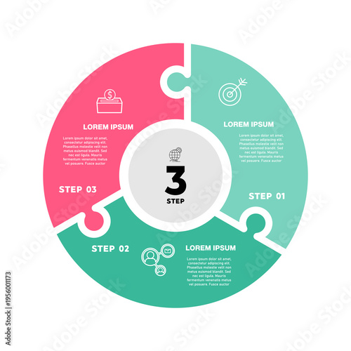 Vector circle puzzle 3 step for business communication visual presentation template. Infographic 3 options. Vector editable.