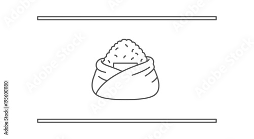 Onigiri Rice Ball Wrapped in Seaweed, Simple Line Art Icon