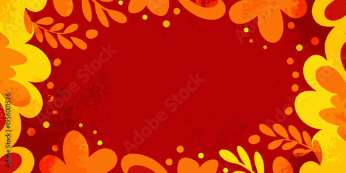 Abstract floral frame in vibrant shades of orange and red