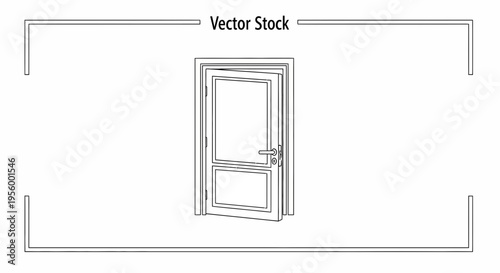 Modern Door with Glass Panel and Handle, Architectural Line Art Vector Illustration