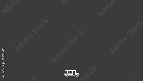 Minimalist White School Bus Icon on Dark Gray Background, Simple Vector Illustration