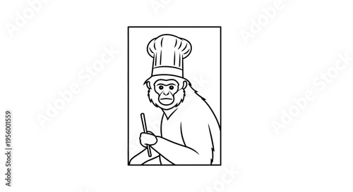 Monkey Chef with Cooking Utensil, Cartoon Style