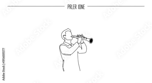 Musician Playing Clarinet - Minimalist Line Art Illustration