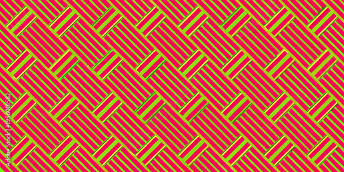 An optical illusion featuring an alternating green and red striped pattern