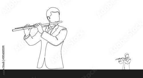 Musician Playing Flute in Minimalist Line Art Style