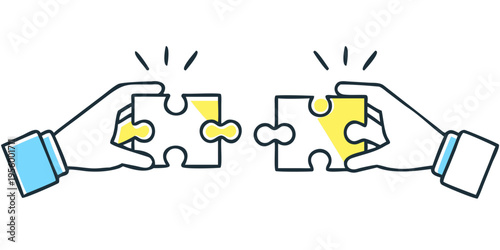 Two hands connecting puzzle pieces symbolizing collaboration and problem solving