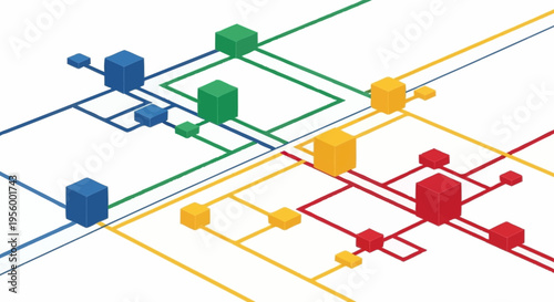 Colorful geometric shapes and lines network.