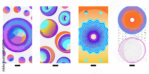Abstract colorful patterns resembling cellular structures or microscopic views