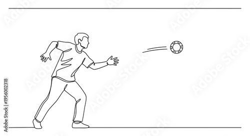 Man throwing frisbee in park, active lifestyle, outdoor recreation, summer fun, continuous line art