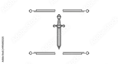 Medieval Sword Emblem with Decorative Borders