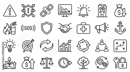 Set of business and management line icons collection