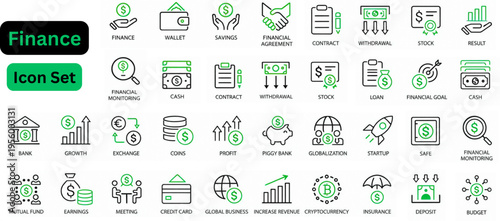 Line art vector of Finance icon set. Finance line icon set. Business finance line editable icons set. Vector illustration in modern thin line style of business and finance icons. 