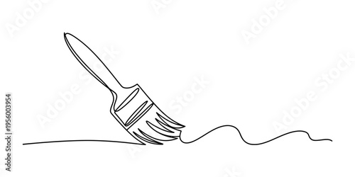 A single continuous line drawing of a paint brush creating a wavy line on a clean white background Vector, illustration