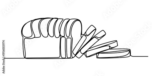 A single continuous line drawing of a loaf of sliced bread on a plain white background surface Vector, illustration