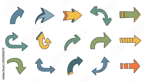 Varied Hand-Drawn Arrow Graphic Elements Illustrating Direction and Flow, Rustic Doodle Style for Creative Image Projects