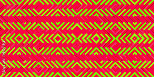 Vibrant geometric pattern with repeating red and green diamond shapes