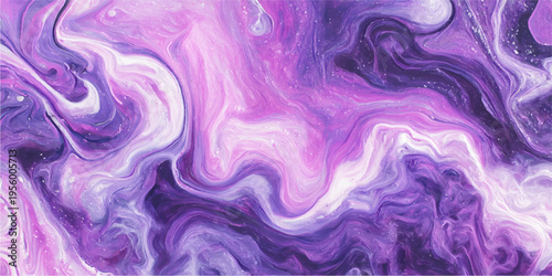 Abstract a mesmerizing swirl of vibrant purple, pink and white hues, the fluidity of paint in a stunning display of color and form, the dynamic movement, light and shadow play.