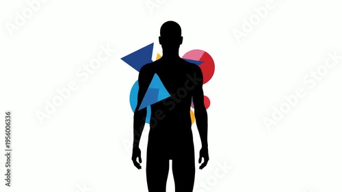 Man silhouette with colorful shapes around.