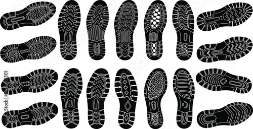 Collection of black and white shoe sole patterns with detailed tread boot sole tread pattern sole footwear