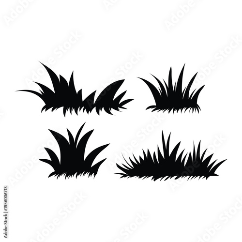 Grass Silhouette Set Nature Plant Field Minimal Vector Illustration