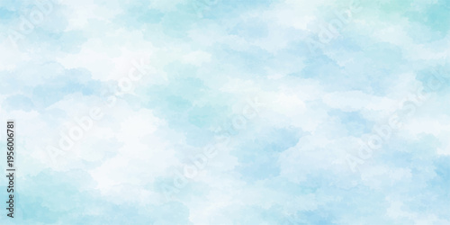 Abstract serene watercolor sky, painted with delicate brushstrokes, with soft blues and hints of green create a tranquil and airy ambiance.