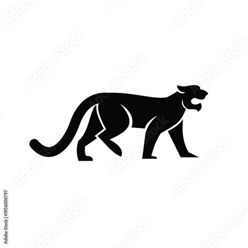 Black Panther Roaring Silhouette Walking Logo Icon