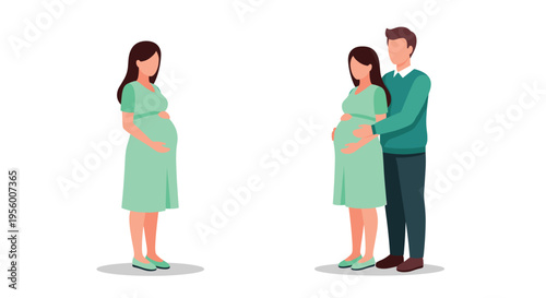 Pregnant woman with husband vector illustration of a happy expectant couple for maternity and parenthood concepts