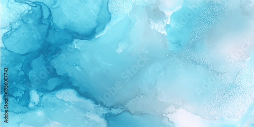 Abstract liquid art in shades of blue and turquoise forms a mesmerizing dance of fluid shapes and textures. The artwork evokes a sense of tranquility and ethereal beauty.