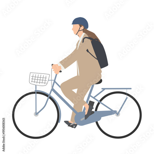 自転車で通勤する女性 ビジネス 通勤スタイルのイラスト
