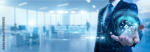 Quadro su tela Trader holding decentralized finance platform showing crypto growth graph with blockchain network, digital currency, fintech system, online transaction, virtual asset, DeFi technology concept