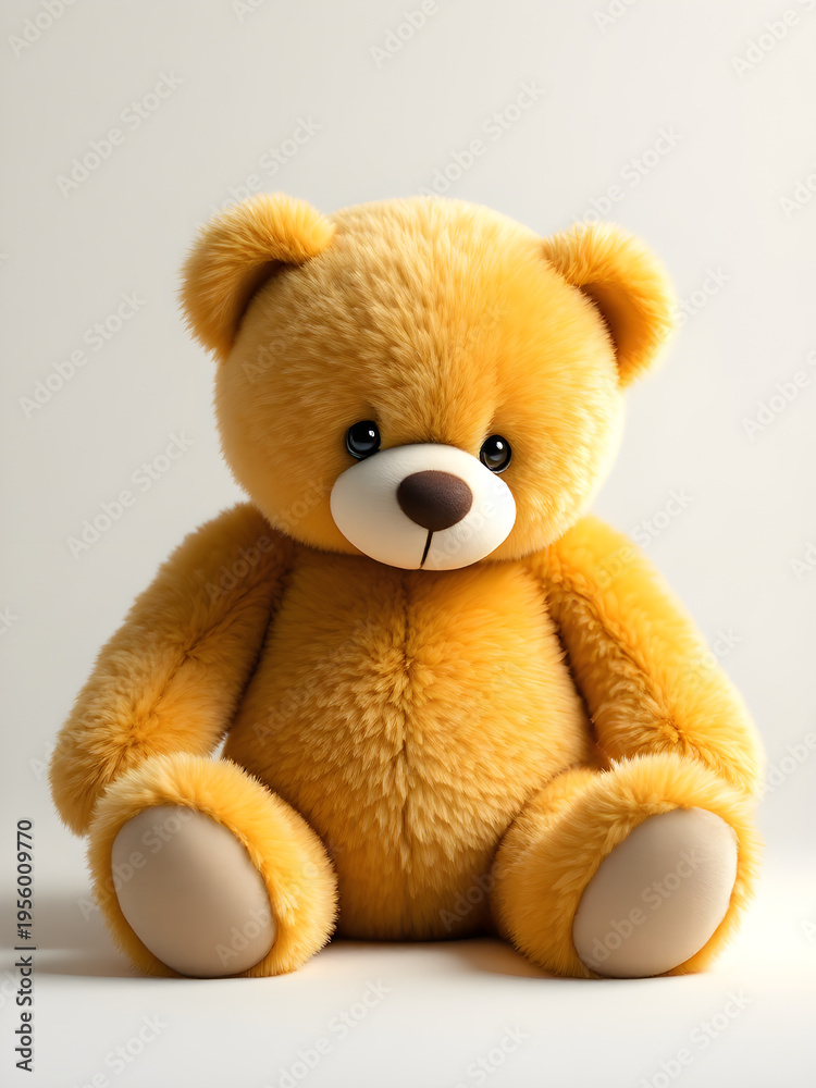 Fototapeta premium Golden teddy bear sitting on white surface