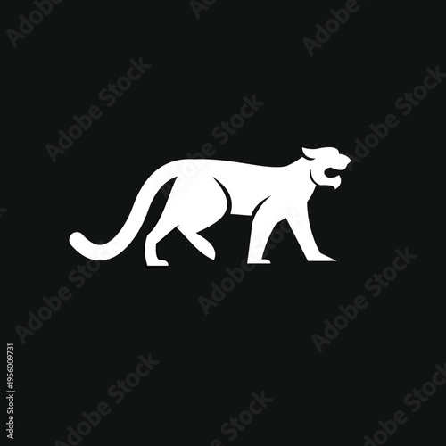 Stylized White Tiger Roaring Logo Silhouette on Black Background