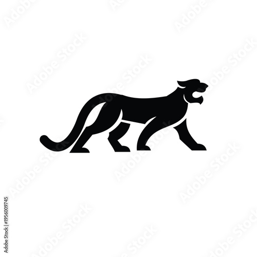 Dynamic Black Panther Walking and Roaring Logo Design, Powerful Wild Animal Silhouette Illustration for Branding