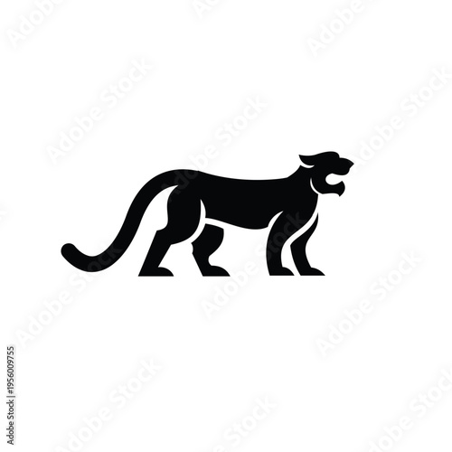 Black Panther Roaring Silhouette Logo Design Isolated on White Background