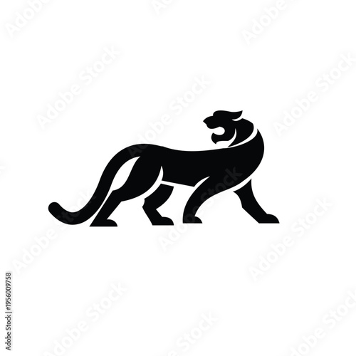 Stylized Black Panther Silhouette Logo Roaring Vector Illustration