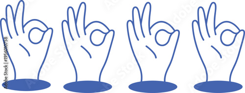 OK hand gesture icon set minimal line style human hand symbol approval sign communication vector illustration isolated design