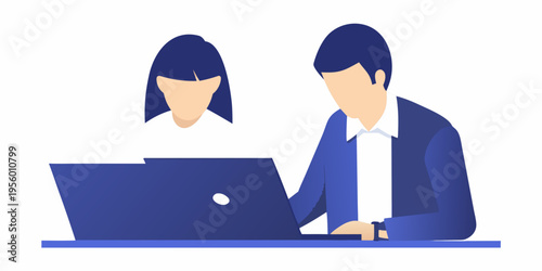 Two people collaborating over a laptop at a modern workspace